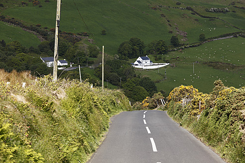 Vereinigtes Königreich, Nordirland, County Antrim, Blick auf leere Straße - SIEF002109