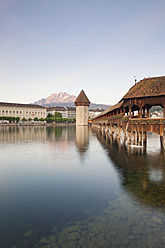 Switzerland, Lucerne, View of Chapel Bridge with water tower - MSF002494