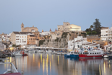 Spain, Menorca, View of Ciutadella with town hall and cathedral - MSF002512