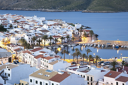 Spain, Fornells, Menorca, View of harbour at evening - MSF002503