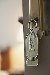Egypt, Luxor, Key in hotel door, close up - MSF002536