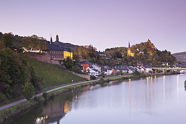 Germany, View of Saarburg on the river Saar at dusk - MSF002551