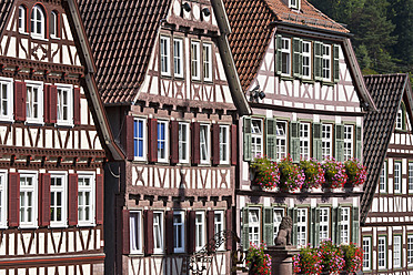 Deutschland, Baden Württemberg, Calw, Ansicht von Fachwerkhäusern am Marktplatz - WD001107