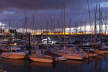 Ireland, County Fingal, View of marina at dusk - SIEF002195