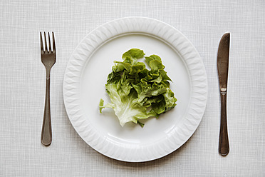 Deutschland, Salat auf Teller mit Gabel und Messer - ANBF000017