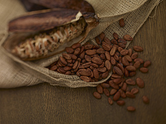 Sack mit Kakaobohnen auf dem Tisch - SRSF000219
