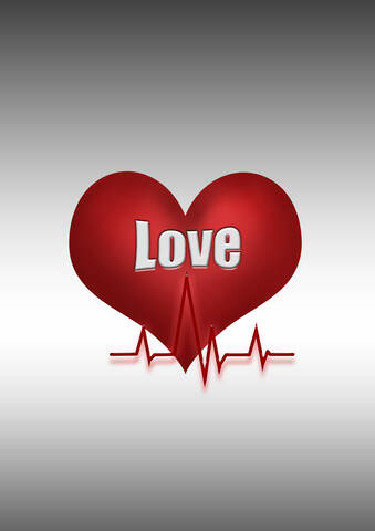 Herzsymbol mit Liniendiagramm und Text Liebe vor grauem Hintergrund, lizenzfreies Stockfoto
