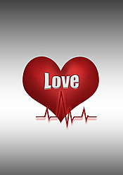 Herzsymbol mit Liniendiagramm und Text Liebe vor grauem Hintergrund - CSF015814