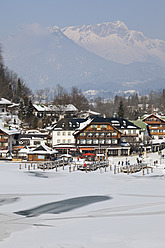 Germany, Bavaria, Koenigssee, View of village with bavarian alps - MSF002648