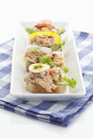 Thunfischsandwiches in Teller auf Serviette, lizenzfreies Stockfoto