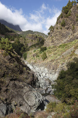 Spanien, La Palma, Blick auf den Nationalpark Caldera de Taburiente, lizenzfreies Stockfoto