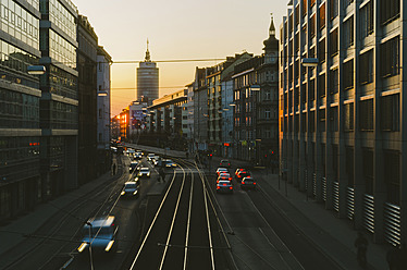 Germany, Bavaria, Munich, Traffic at Landsberg Street during dusk - LFF000422