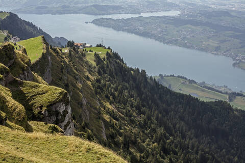 Schweiz, Blick auf den Vierwaldstättersee bei Rigi Kulm, lizenzfreies Stockfoto