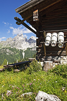 Österreich, Land Salzburg, Almhütte vor der Bischofsmutze - HHF004136