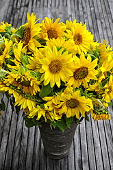 Deutschland, Strauß Sonnenblumen in Vase, Nahaufnahme - AXF000034