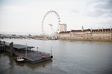 England, London, City view with Millennium Wheel at twilight - JMF000142