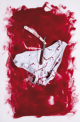 Rasiermesser und Slip in Blut auf weißem Hintergrund - MUF001212