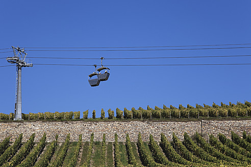 Deutschland, Rheinland-Pfalz, Rüdesheim, Blick von der Seilbahn über die Weinberge - GWF001797