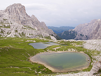 Europe, Italy, View to mountain lakes in National Park of Sesto Dolomities - BSCF000121