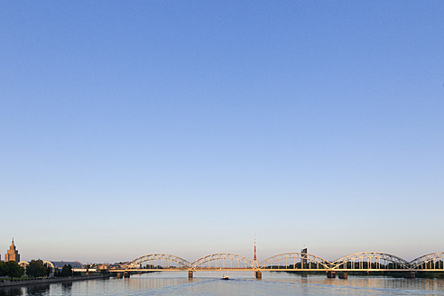 Latvia, Riga, railway bridge crossing Daugava River - MSF002690