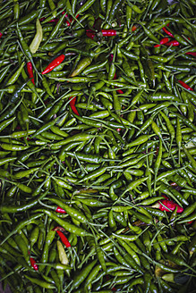 Indonesia, Close up of green chilli in market - MBEF000448