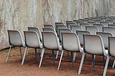 Germany, Dresden, Row of chairs for open air event - LRF000547
