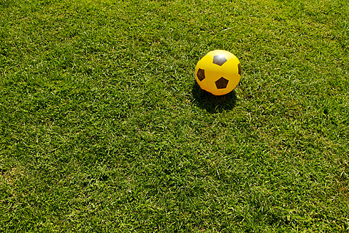 Italy, Soccer ball on grass - KAF000005