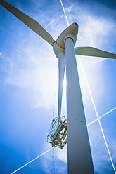 Germany, Saxony, View of wind turbine against sky - MJ000069