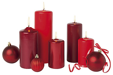 Candles and christmas decoration on white background, close up - WBF001622