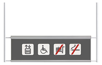 Lift, wheel chair, no trolleys, non smoking on information plate, close up - WBF001608