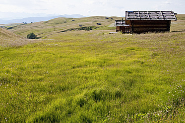 Italy, View of Seiser Alm, alpine meadow and alpine huts at South Tyrol - UMF000404