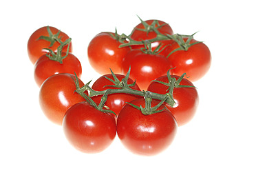 Close up of red tomatoes on white background - JTF000072