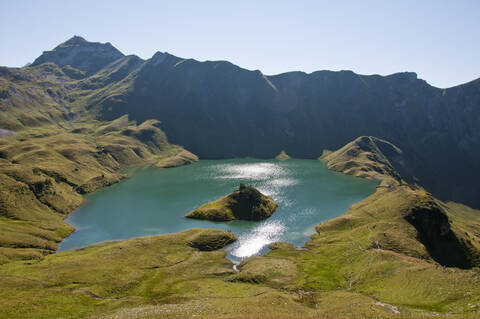 Deutschland, Bayern, Blick auf den Schrecksee, lizenzfreies Stockfoto