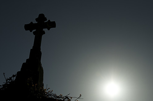 Germany, Baden Wuerttemberg, Stone cross against sky - JEDF000002