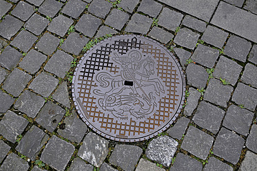 Switzerland, Manhole cover with knight and horse - AXF000346