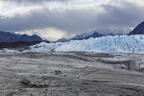 USA, Alaska, Blick auf die Chugach-Berge, das Matanuska-Tal und den Matanuska-Gletscher, lizenzfreies Stockfoto