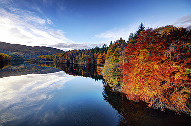 UK, Schottland, Blick auf Loch Faskally im Herbst - SMAF000019