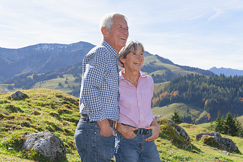 Germany, Bavaria, Senior couple on mountain hike near Wendelstein - TCF002991