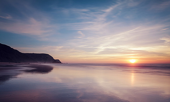 Portugal, View of Praia do Castelejo at sunset - WVF000290