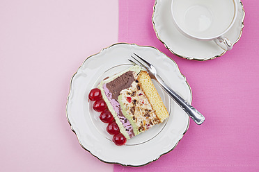 Plate of ice cream cake on pink background - GWF002013