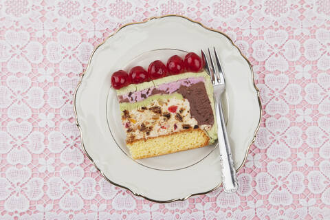 Plate of ice cream cake stock photo