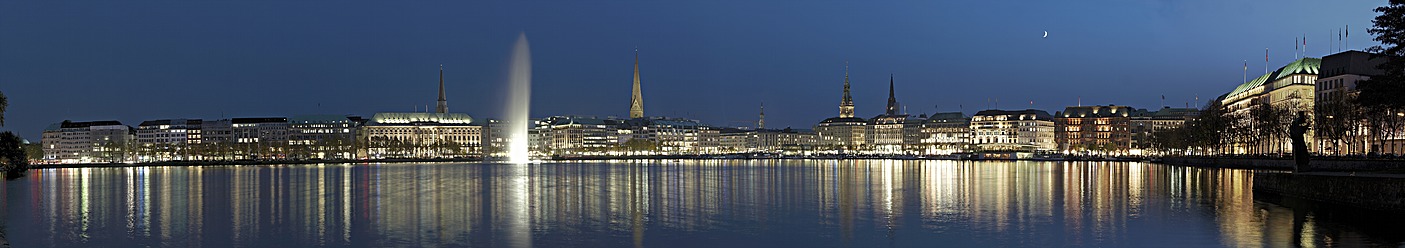 Germany, Hamburg, View of church at Binnenalster Lake - MZF000002