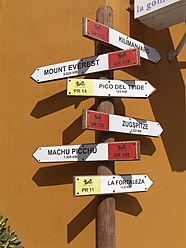 Europe, Spain, Signpost at Valle Gran Rey - SIEF003032