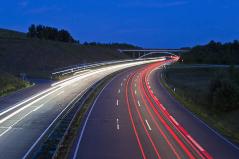 Germany, Saarland, View of freeway at night stock photo