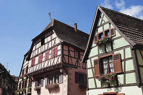 Frankreich, Elsass, Blick auf Fachwerkhäuser in Ribeauville - GWF002040