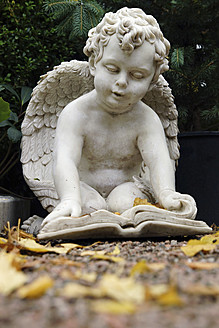 Deutschland, Köln, Engelsstatue liest Buch auf Friedhof - HOHF000004