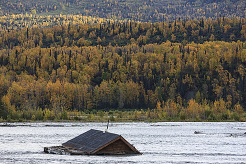 USA, Alaska, View of bloated house in Matanuska River - FO004661