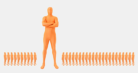 Männer in orangefarbenen Zentai stehen auf weißem Hintergrund - TCF003106