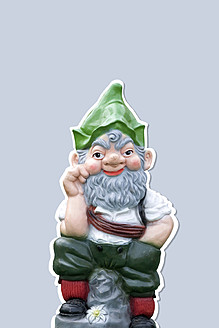 Garden gnome against white background, close up - HSTF000027