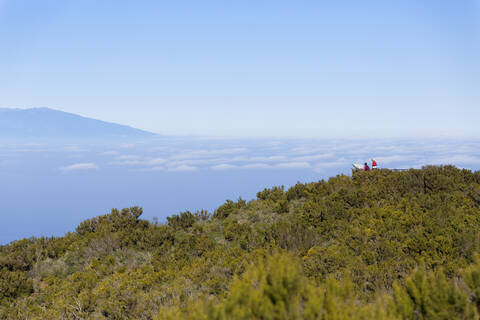 Spanien, La Gomera, Blick auf den Mirador de Alojera, lizenzfreies Stockfoto